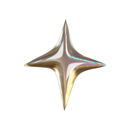 3d y2k chrome glossy silver element. Abstract shape chrome metal render. Y2K form star. Vector illustration 3d render.のイラスト素材