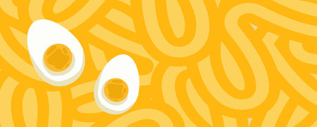Noodle Ramen Pattern with egg background. Pasta food texture spaghetti geometric. Abstract ramen ornament. Flat vector illustration. Wave texture backgroundのイラスト素材