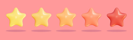 Star 3D Review plastic vector render. Set star for feedback and rank. 3d cartoon game element. Shape...