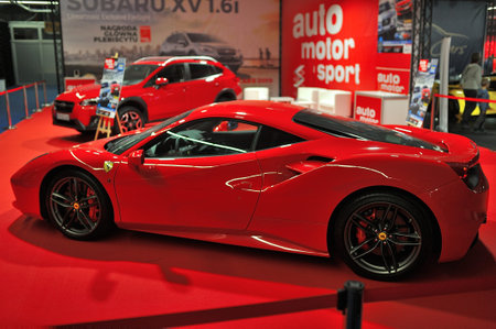 Red ferrari, Subaru, Warsaw Motor Show, 2018
