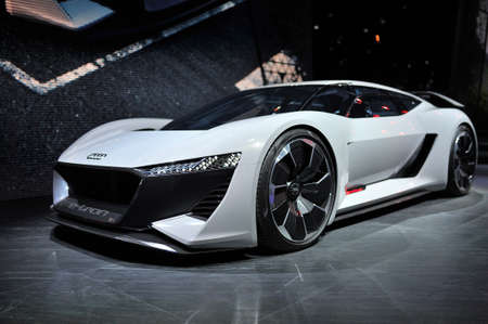 FRANKFURT, GERMANY - SEPT 2019: white electric AUDI PB18 E-TRON concept coupe car, IAA International Motor Show Auto Exhibtion.のeditorial素材