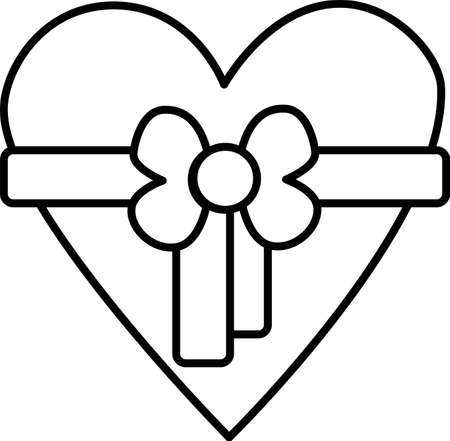 simple vector illustration of the outline of a flat heart with a bowのイラスト素材