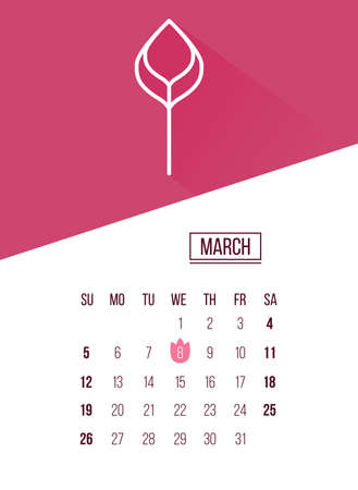 Calendar planner. Flat style. Vector illustration. Monthly calendar template for March.のイラスト素材