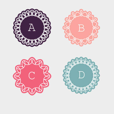 Set of simple and graceful emblem design templates, Elegant lineart logo design elements.のイラスト素材
