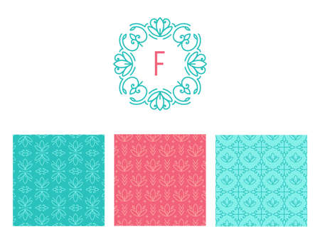 Vector set of logo design templates, flowers patterns and signs for identity. Element for your design - floral shops,cosmetics packaging, beauty and spa studios.のイラスト素材