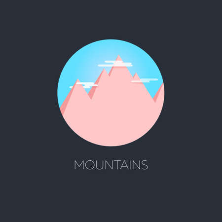 Flat mountains surrounded by clouds against the blue sky. Art illustrations.のイラスト素材