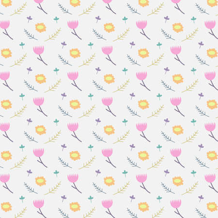 Trendy background with field flowers in flat design.のイラスト素材