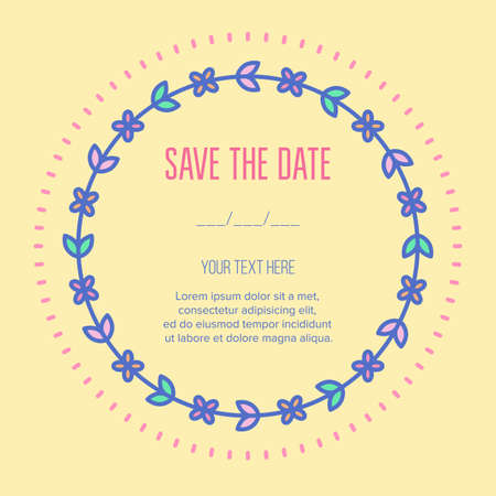 Festive invitation card with linear floral frame. Vector illustrationのイラスト素材