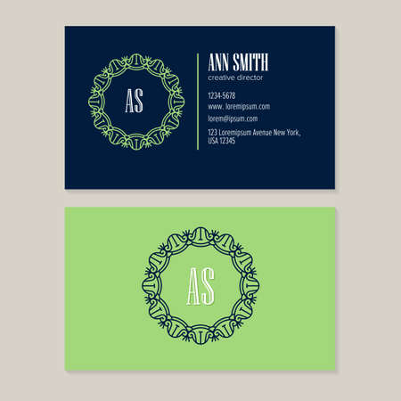 Elegant Vintage line art Logo Design with template business card for creative director.Visual identity for jewelry shop, cosmetics packaging, beauty and spa studios, flower shop.のイラスト素材