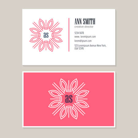 Elegant  Flower line art Logo Design with template business card for creative director.Visual identity for jewelry shop, cosmetics packaging, beauty and spa studios, flower shop.のイラスト素材