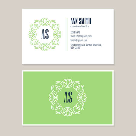 Elegant  Flower line art Logo Design with template business card for creative director.Visual identity for jewelry shop, cosmetics packaging, beauty and spa studios, flower shop.のイラスト素材