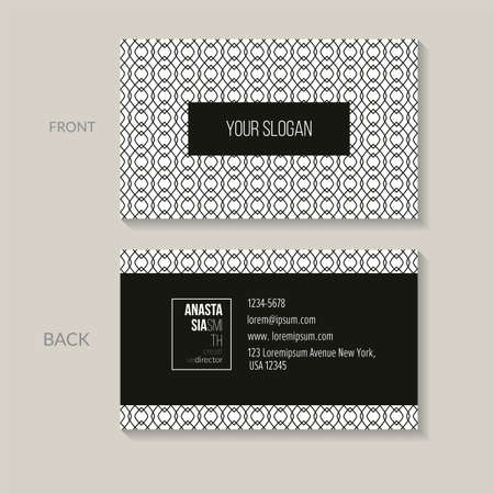 Bilateral business card template in trendy linear style for creative director. Simple and stylish round pattern. Visual identity for cosmetics packaging, beauty and spa studios.のイラスト素材