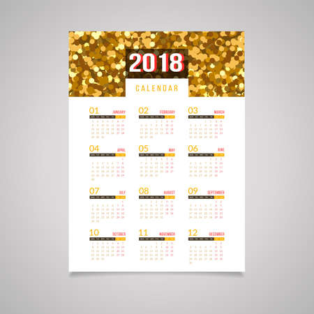 Abstract 2018 new year wall calendar template. Colorful sparkle glitter background. Vector colorful poster.のイラスト素材