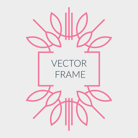 Elegant flower line art vector frame template. Element for your design - floral shops,cosmetics packaging, beauty and spa studios.のイラスト素材