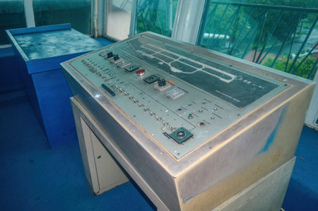 a tool called "Airport Surface Movement Ground Control System (ASMGCS)" in the ancient Air Traffic Control tower room at Juanda International Airport, Surabaya,Indonesia, 6 January 2024のeditorial素材