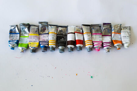 colorful of watercolor tube on white paper background.の写真素材