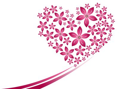 Many pink flower heart shape on the white background.の写真素材