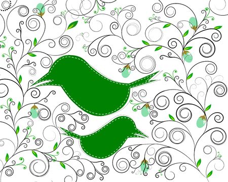 abstract bird and floral on the white backgroundの写真素材