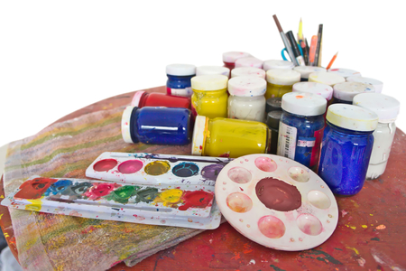 main color of poster color on the wood tableの写真素材