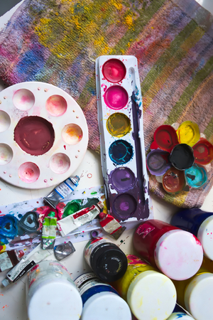 dirty fabric of many watercolor colorの写真素材