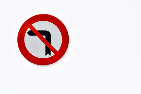 Traffic sign - Turn prohibited, on white background.の写真素材