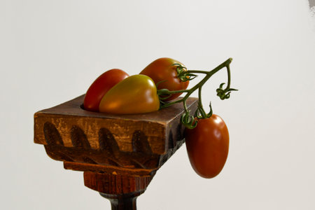 Delicious red tomatoes, summer farm farm tray.の写真素材