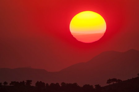 Majestic sunset in the mountains landscapeの写真素材