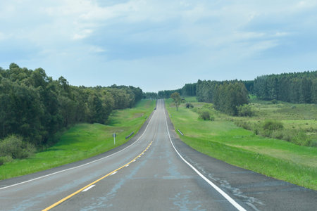 Highway over the prairies landscape of Uruguay