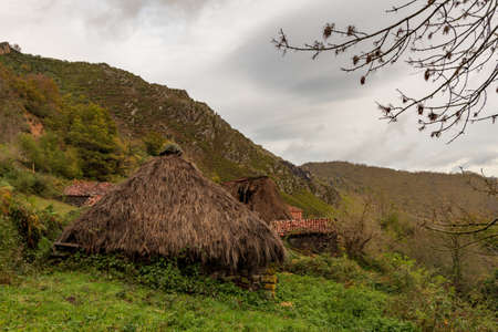 Shepherds huts in Tuiza, in the Picos de Europa, in Asturias.の写真素材