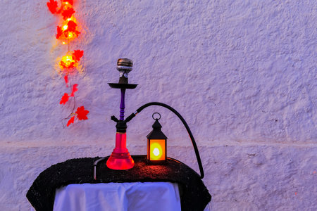 Water pipe or hookah, prepared on the table of a Pub.の写真素材
