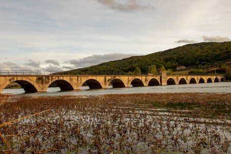 Bridge over the Ebro River reservoir in the Cantabria.の写真素材
