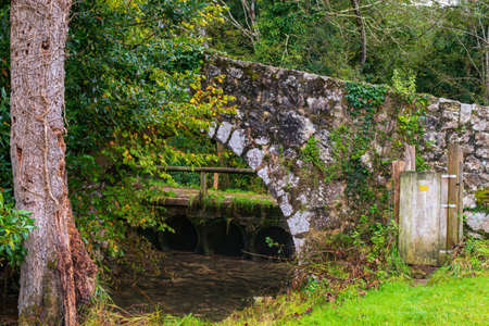 Cuerres medieval bridge in Asturiasの写真素材