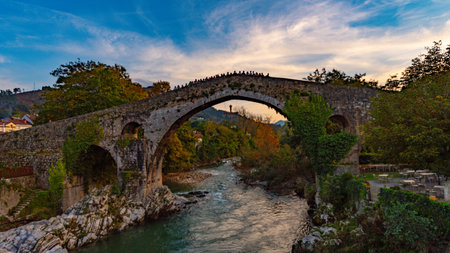 Roman bridge of Cangas de Onis, Asturiasの写真素材