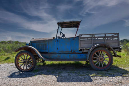 Abandoned and deteriorated old vehicles in Uruguayの写真素材