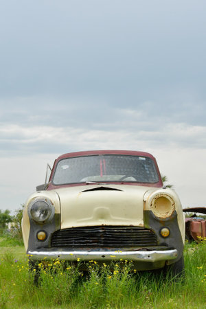 Abandoned and deteriorated old vehicles in Uruguayの写真素材