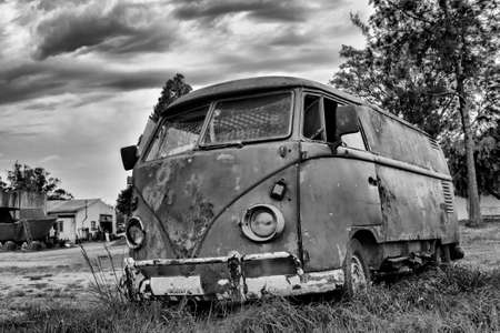 Abandoned and deteriorated old vehicles in Uruguayの写真素材