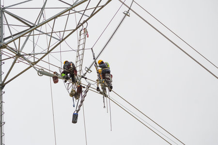 Installation and assembly of high-rise electrical towers.
