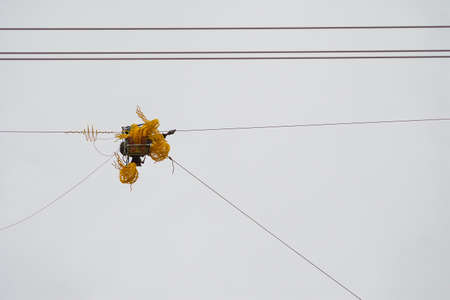 Installation and assembly of high-rise electrical towers.の写真素材
