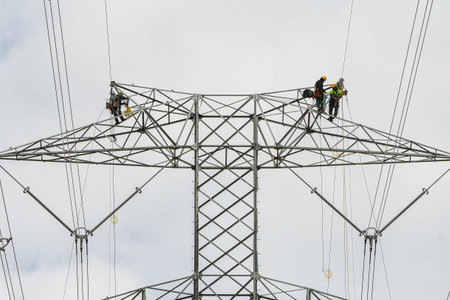 Installation and assembly of high-rise electrical towers.