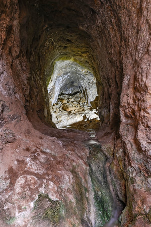 Birth of a spring in an artificial mine cave.の写真素材