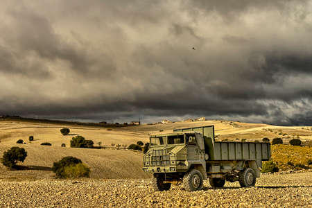 Large military off-road truck, in the field.の写真素材