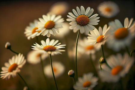 Bright summer landscape with wild daisies. creative AIの素材