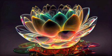 Crystal Flower and Light on dark background. creative AIの素材