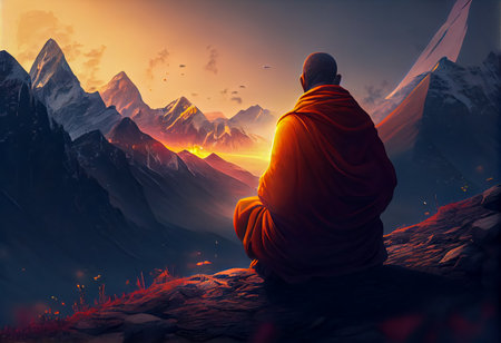 Makha bucha day, monk meditating in the mountains. the generativeの素材