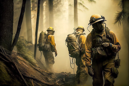 The fire team fights a forest fire. the generativeの素材