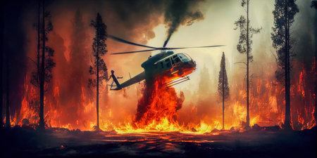 Firefighters helicopter fighting the fire. the generativeの素材