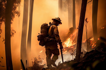 The fire team fights a forest fire. the generativeの素材