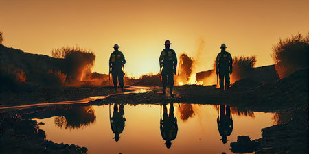 The fire team fights a forest fire. the generativeの素材