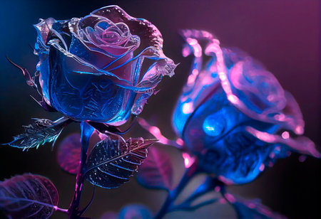 blue rose on a black background in the light of the setting sunの素材