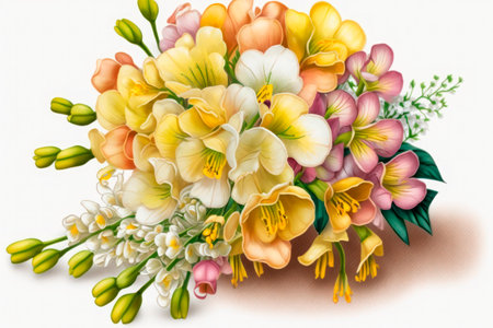 Bouquet of colorful freesia flowers on a white backgroundの素材